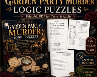 Garden Party Murder Logic Puzzles PDF, Mystery Brain Games for Teens & Adults
