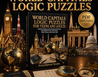 World Capitals Logic Puzzles PDF, Travel Brain Teasers for Teens and Adults