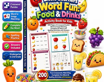 Food & Drinks Activity Book for Kids K-2 | Vocabulary, Spelling, Matching (PDF Download)