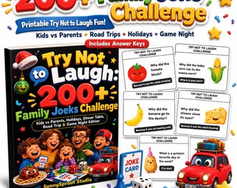 Try Not to Laugh Family Joke Challenge, 200+ Kids Jokes Printable PDF
