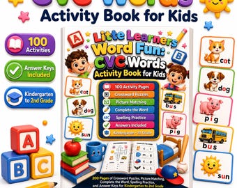 CVC Words Activity Book PDF, Kindergarten Phonics Worksheets, Printable Workbook