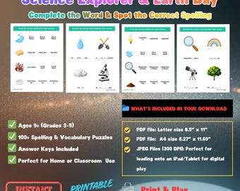 Rompecabezas de ortografía científica del Día de la Tierra, para alumnos de 3.º a 5.º grado (descarga digital)