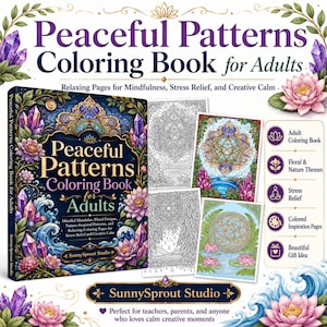 Peaceful Patterns Coloring Book for Adults PDF, Mindfulness Stress Relief Printable Coloring Pages