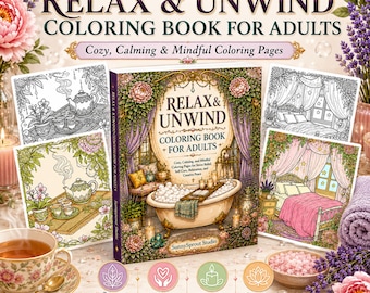 Relax & Unwind Coloring Book for Adults, Printable Mindfulness Stress Relief Coloring Pages PDF
