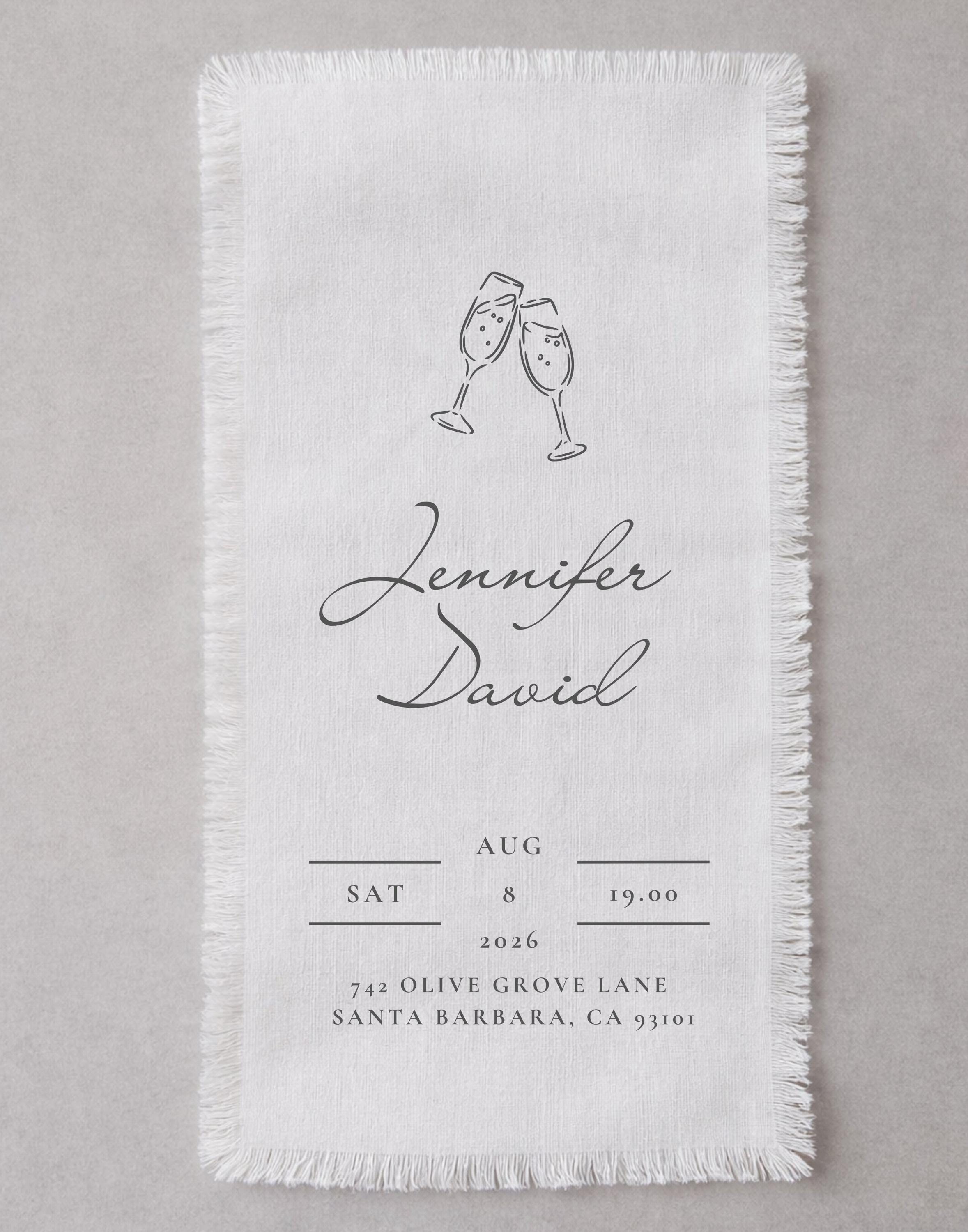 Textile Invetation Linen Fabric Wedding Invitation With Frayed Edges | Modern Custom ...