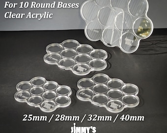 Bandeja de movimiento de acrílico (transparente) para 10 bases redondas de 25 mm, 28 mm, 32 mm y 40 mm (configuración 02)