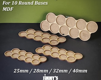 Bandeja de movimiento de MDF para 10 bases redondas de 25 mm / 28 mm / 32 mm / 40 mm (configuración-01)