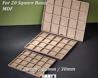 MDF Movement Tray for 20 Square Bases for 20mm / 25mm / 30mm