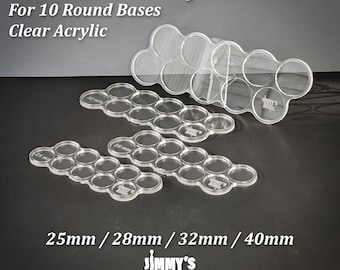 Bandeja de movimiento de acrílico (transparente) para 10 bases redondas de 25 mm, 28 mm, 32 mm y 40 mm (configuración 01)
