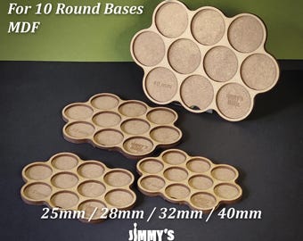 Bandeja de movimiento de MDF para 10 bases redondas de 25 mm / 28 mm / 32 mm / 40 mm (configuración-02)