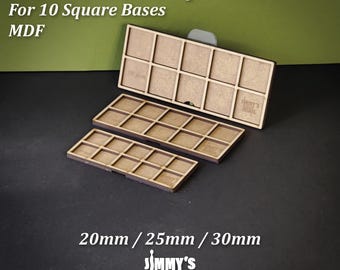 MDF Movement Tray for 10 Square Bases for 20mm / 25mm / 30mm