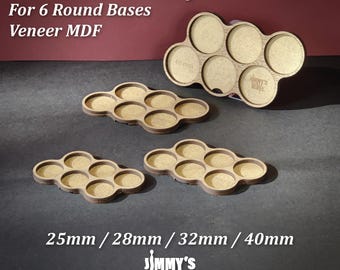 Veneer MDF Movement Tray for 6 Round Bases for 25mm / 28mm / 32mm / 40mm