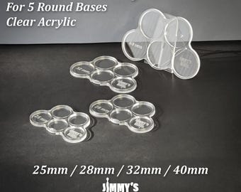 Bandeja de movimiento de acrílico (transparente) para 5 bases redondas de 25 mm, 28 mm, 32 mm y 40 mm