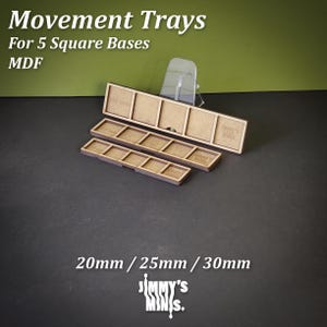 MDF Movement Tray for 5 Square Bases for 20mm / 25mm / 30mm