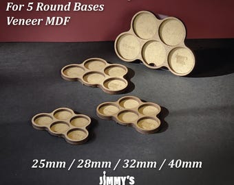 Veneer MDF Movement Tray for 5 Round Bases for 25mm / 28mm / 32mm / 40mm