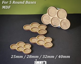MDF Movement Tray for 5 Round Bases for 25mm / 28mm / 32mm / 40mm