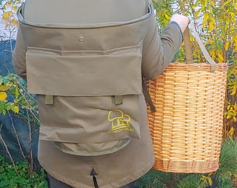 Mushroom Foraging Backpack | Wicker Basket, Waterproof Hiking Rucksack