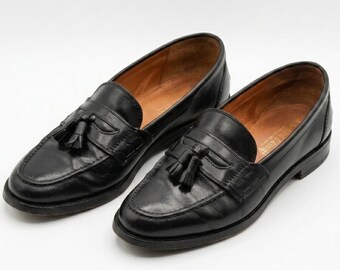 Mocassins à pampilles Russell Bromley vintage années 90 en cuir noir, pointure homme EU 41 / US 8,5, chaussures classiques britanniques, mocassins Old Money Dark Academia