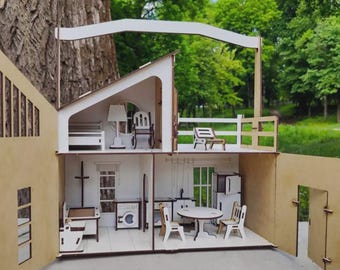 Luxury Dollhouse, Wooden HDF Doll House, 12.6” Tall Playset with Furniture, Gift for Girls