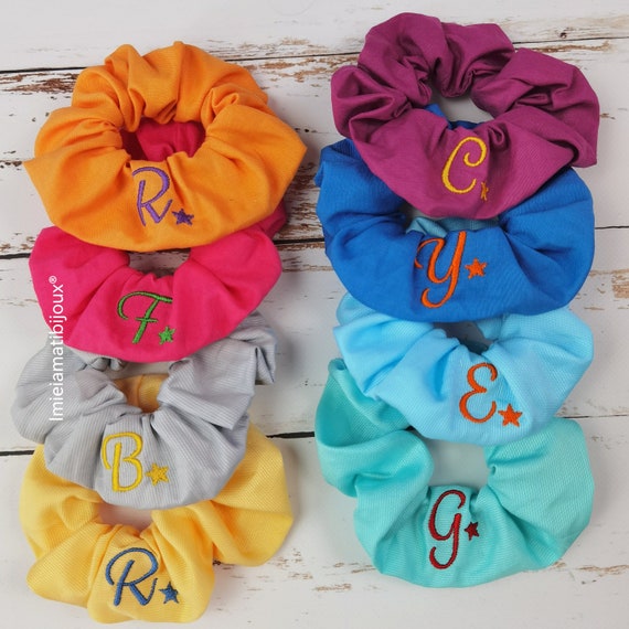 Scrunchies Elastici per Capelli Colorati Personalizzati Ricamati Col Nome O  Senza 