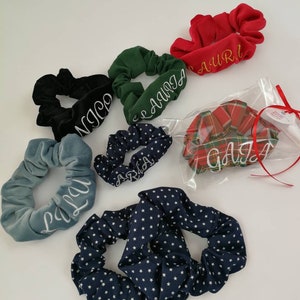 Scrunchies elastici per capelli colorati personalizzati ricamati col nome o senza immagine 7