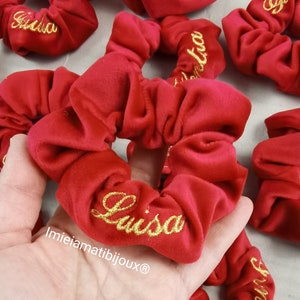 Scrunchies elastici per capelli colorati personalizzati ricamati col nome o senza immagine 3