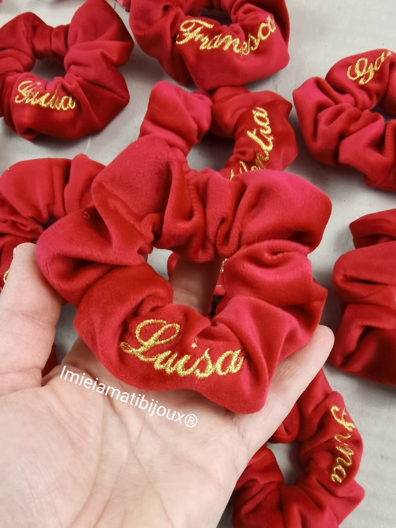 Scrunchies elastici per capelli colorati personalizzati ricamati col nome o senza immagine 3