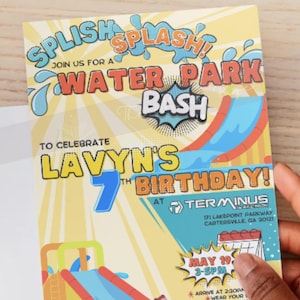 Waterpark / Waterslide Birthday Invitation – Editable Canva Template