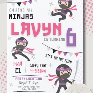 Girl Ninja Birthday Invitation – Editable Digital Template