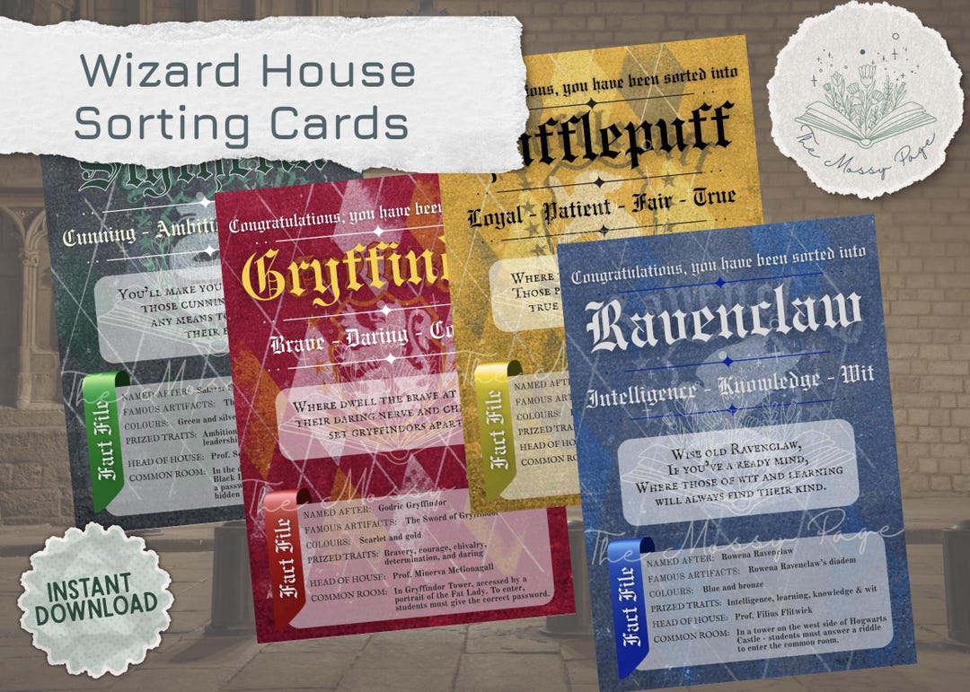 Wizarding House Sorting Cards Printable | Magic Party Activity | Witch ...
