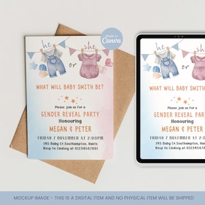Editable Gender Reveal Invitation Template, Custom Gender Reveal Invite, Gender Reveal Invitation, Gender Reveal Supplies, Reveal Party
