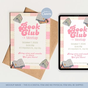 Editable Book Club Invitation Template, Book Club Meeting Invite, Printable Book Club Invite, Canva Book Club Template, Book Lover Theme