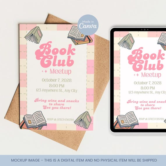 Editable Book Club Invitation Template, Book Club Meeting Invite, Printable Book Club Invite, Canva Book Club Template, Book Lover Theme