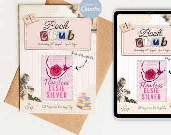 Modèle d'invitation de club de lecture modifiable, invitation à une réunion de club de lecture, invitation club de lecture imprimable, modèle club de lecture Canva, thème des amoureux des livres