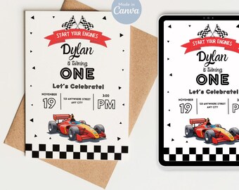 Editable First Birthday Invite, F1 Theme Birthday Invite, Formula One Birthday Party Invite, First Birthday Invite, 1st Birthday Invitation