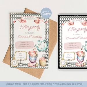 Editable Tea Party Birthday Invite, Birthday Party Invite, Tea Party Birthday Theme, Kid's Birthday Invitation, Tea Party Invitation