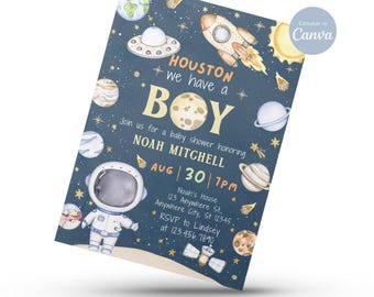 Editable Space Baby Boy Shower Invitation Template, Boy Baby Shower Invitation, Space Themed Baby Shower, Astronaut Party Invite