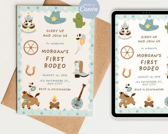 Editable First Rodeo Birthday Invite, Cowboy Theme Birthday Invite, Western Birthday Party, First Birthday Invite, 1st Birthday Invitation