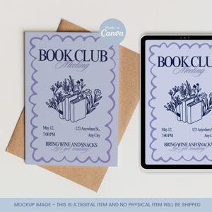 Editable Book Club Invitation Template, Book Club Meeting Invite, Printable Book Club Invite, Canva Book Club Template, Book Lover Theme