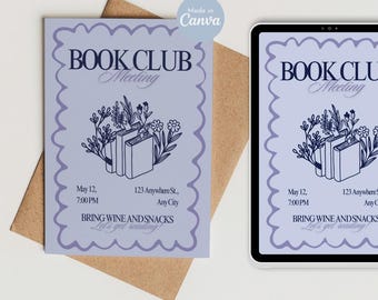 Modèle d'invitation de club de lecture modifiable, invitation à une réunion de club de lecture, invitation club de lecture imprimable, modèle club de lecture Canva, thème des amoureux des livres