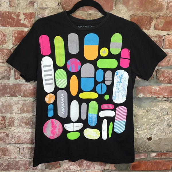 Vintage 80s 90s T-Shirt Neon Dr Mario Prescription Pills