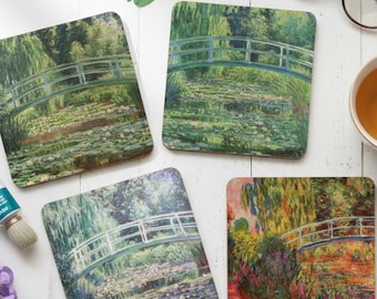Monet Water Lilies Coaster Set: Japanese Bridge Impressionist Art