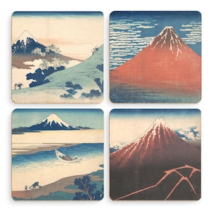 Hokusai Mount Fuji Coasters: Japanese Art Drink Coasters, Set of 4