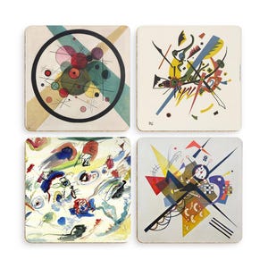 Kandinsky Abstract Art Coasters: Modern Home Decor, Cork Base - 4 Pack