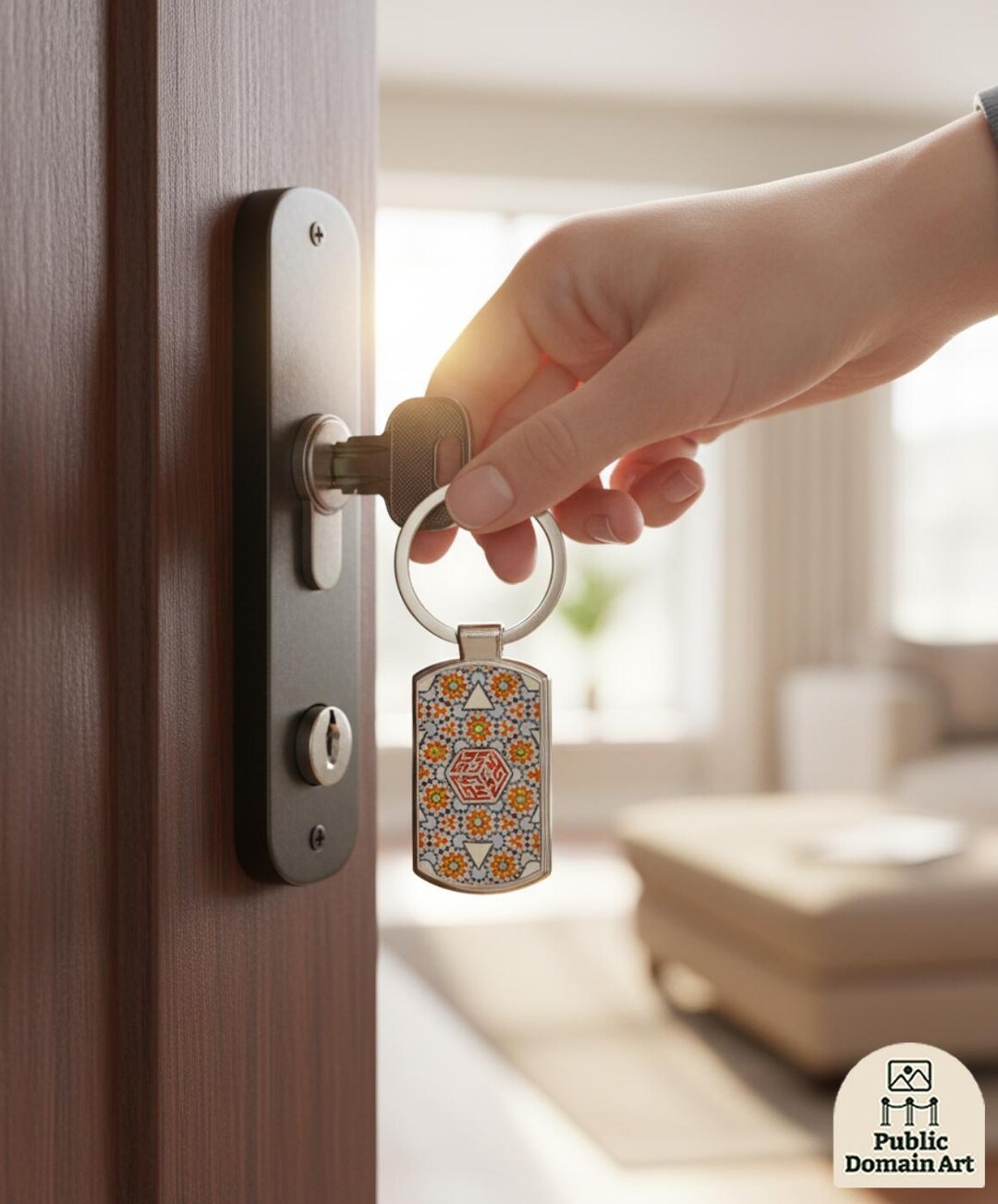 Geometric Key Ring Topkapi Scroll Keyring β Islamic Geometric Art Metal Keychain β Oblong ...