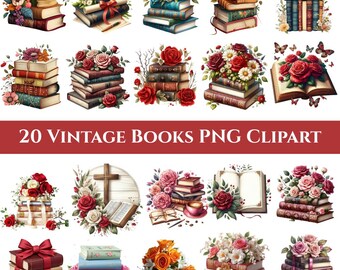 Floral Book PNG Clipart Bundle | Book Lover Designs (Instant Download)