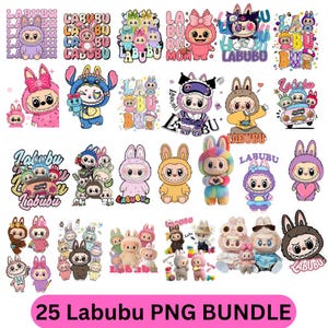 Cute Labubu PNG Bundle for Digital Design, Adorable Labubu Character Clipart Set, Labubu Cartoon Characters Digital Pack, PNG Clipart Bundle