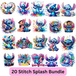 Stitch Splash PNG Clipart Bundle: Colorful Designs (Digital Download)