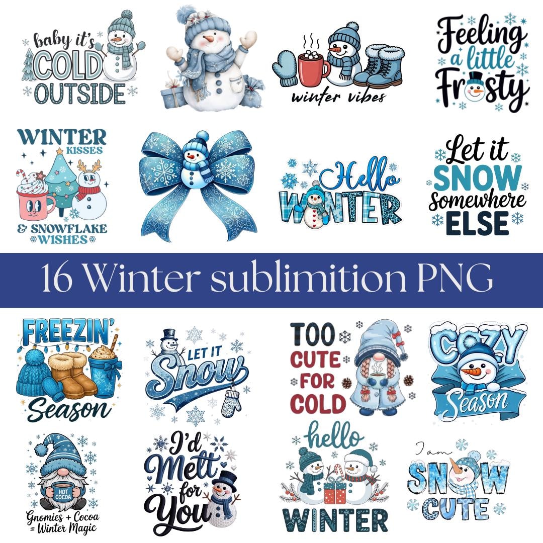 Winter Sublimation PNG Clipart Bundle | Festive Designs (digital ...