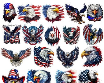 American Bald Eagle Clipart: Retro PNG & SVG Bundle (Digital Download)